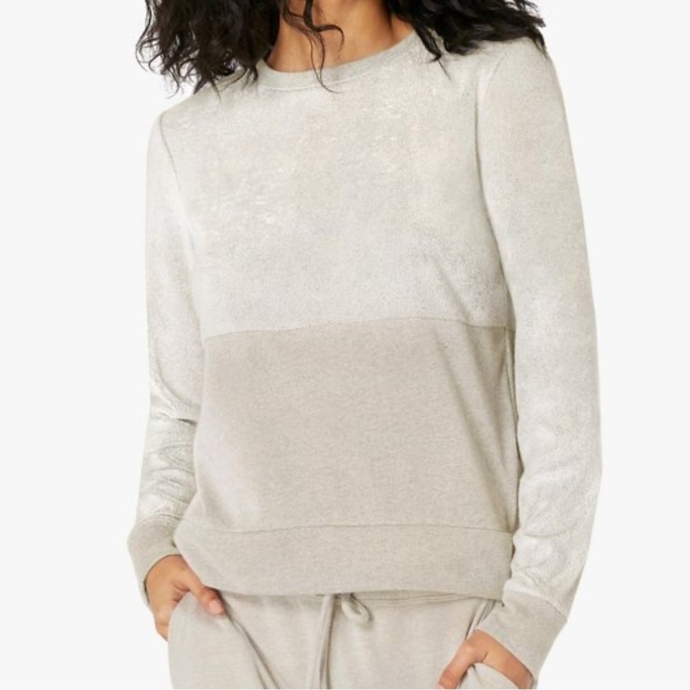 Beyond Yoga Cross Paths Crewneck Pullover Women Small Oatmeal Heather Terrycloth